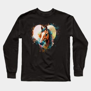 Horse Lover Paint Splatter Graphic Art Long Sleeve T-Shirt